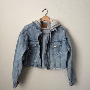 Light Blue Denim Hooded Jacket - Women